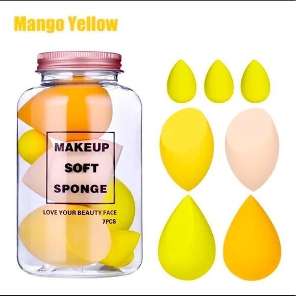 💕Brand New Yellow 7 Pieces Professional Beauty Blender Makeup Sponge - Picture 1 of 11